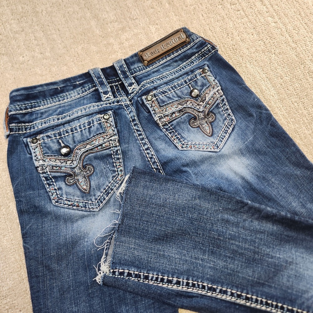 Rock Revival Jeans Women 28 Betty East Bootcut Raw Hem Cowgirl Y2K Rodeo Western